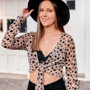 3 for $10 🛍️ Nasty Gal Sheer Tie Front Crop Long Bell Sleeve & Velvet Polka Dots